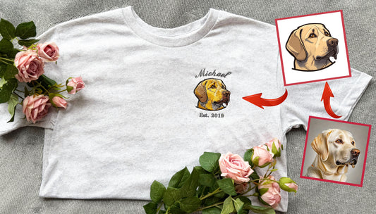 Custom Pet Portrait Embroidery T-Shirt